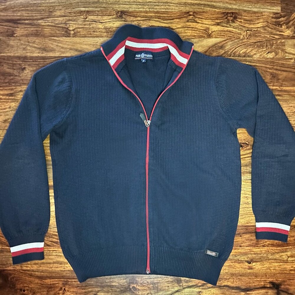Paul Parker, Lightweight Full-Zip Knit Sweater Jacket, Navy, Men Size M